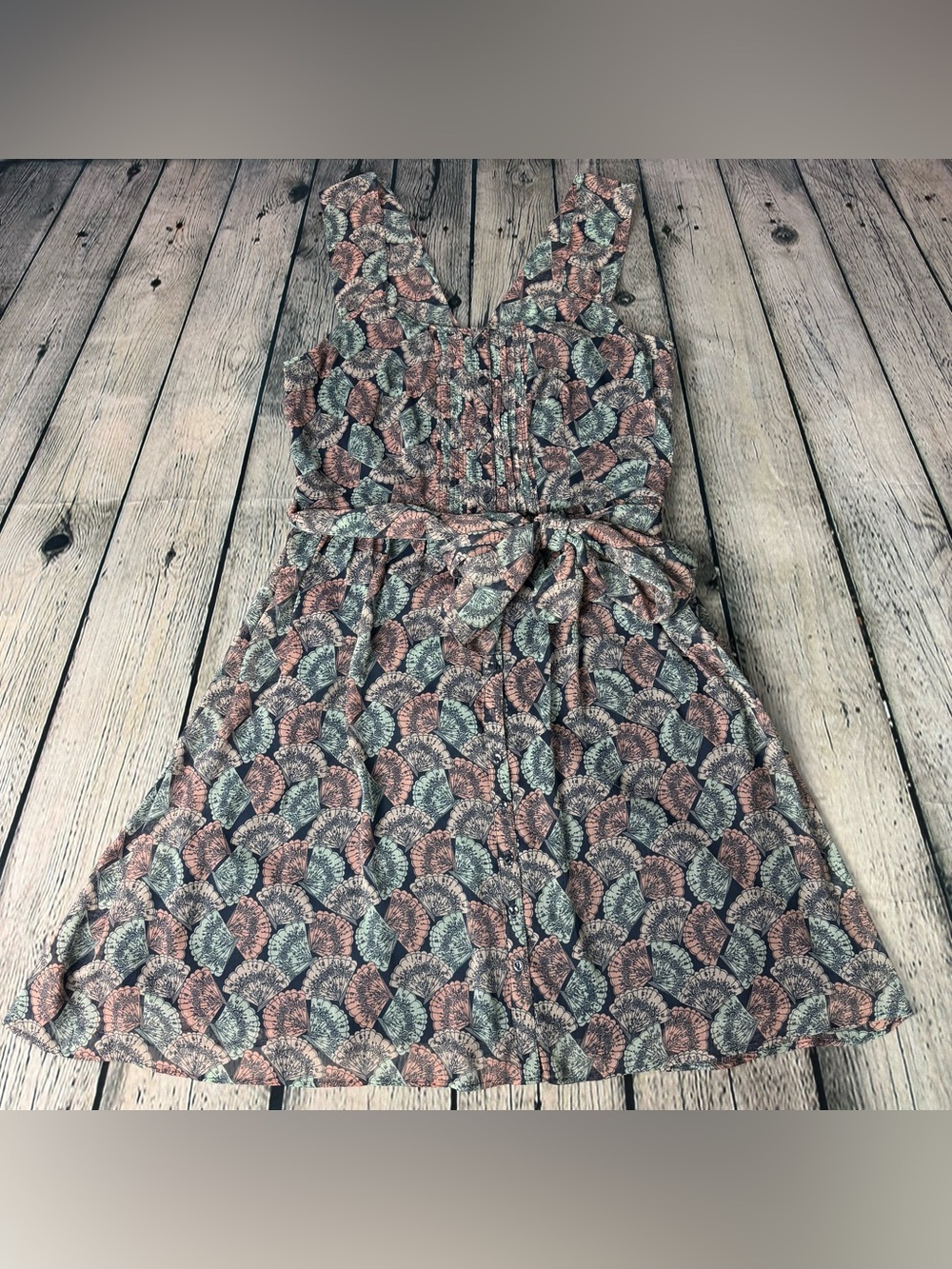 Lauren Conrad Blue Pink Sleeveless Dress Tie Waist A Line Square Neckline Size 6